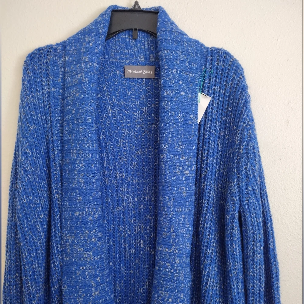 Michael Stars Bright Royal Blue Cream Open Cardigan Sweater With Pockets